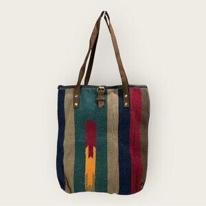 Raj | Handwoven Striped Tote Bag with Leather Straps | Multi Color